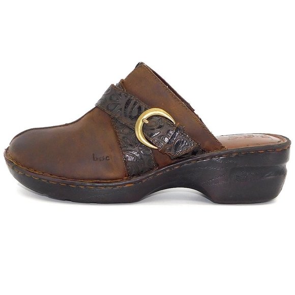 B.O.C. Brown Distressed Tooled Leather Clog - Picture 1 of 11